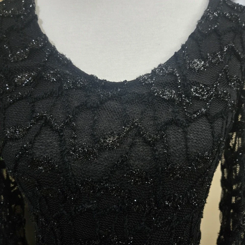 90s Y2K Whimsigoth Sheer Black Dress‎ Lace Romantic Handkerchief Hem Celestial